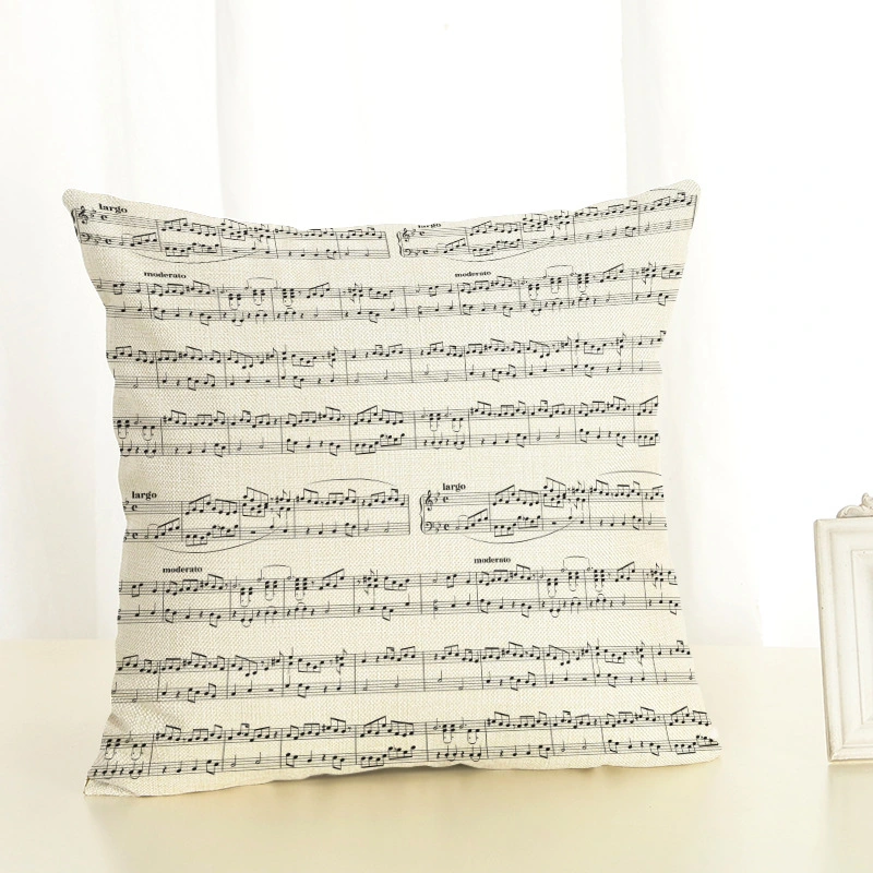 Music Score Headphones Piano Linen Pillowcase Living Room Sofa Cushion Cover