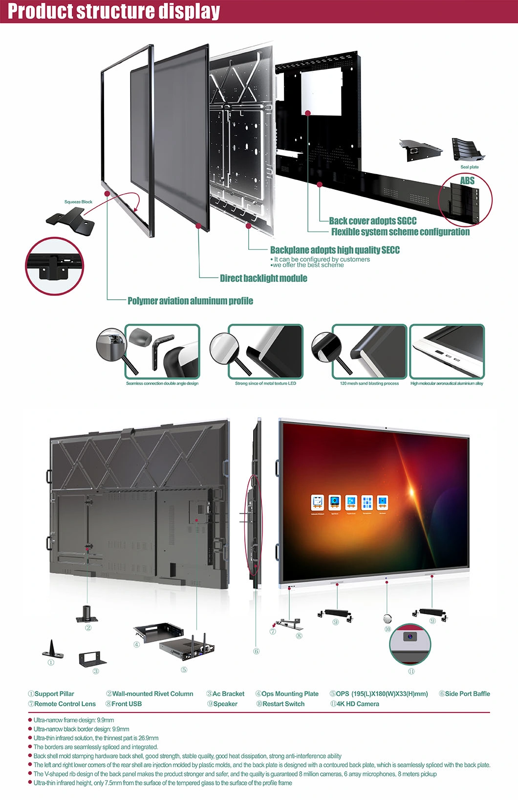 T6m65c 65inch SKD LCD Display Digital Interactive Smart Board Cost of Digital Whiteboard