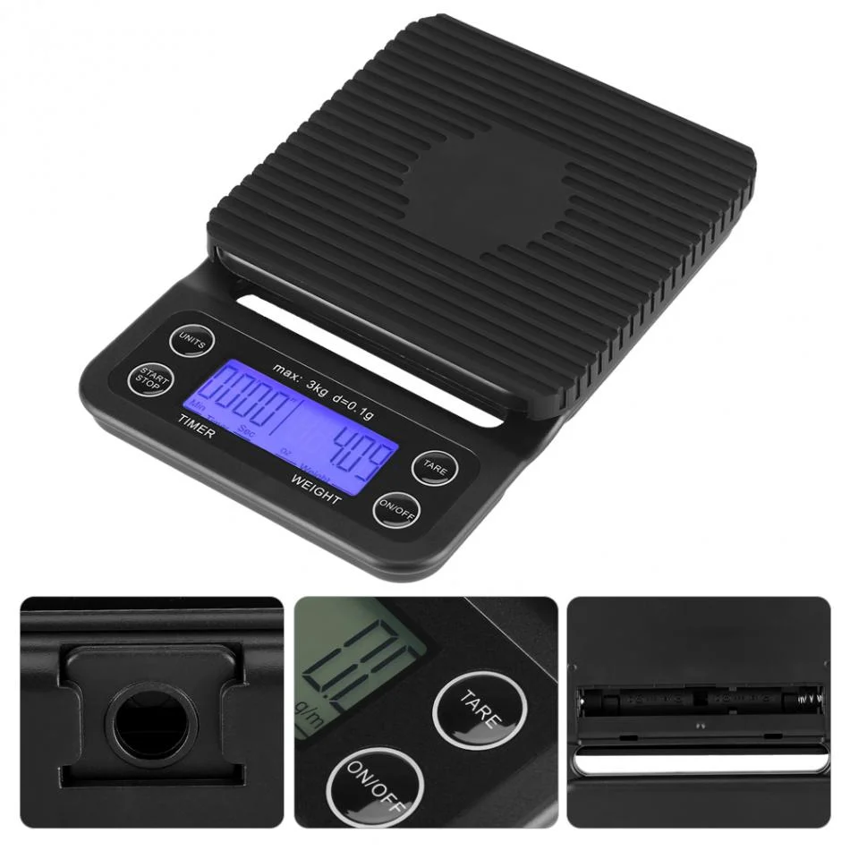 3kg Digital Electronic Coffee Weighing Scales with Timer Function