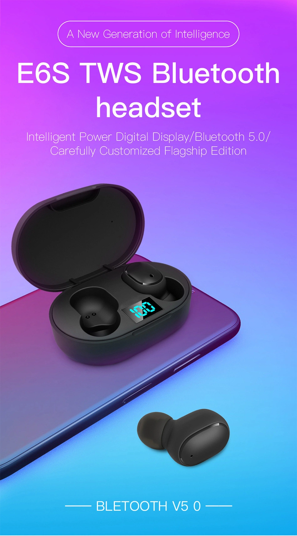 Bluetooths 5.0 Wireless Earbuds with Mic & LED Digital Display