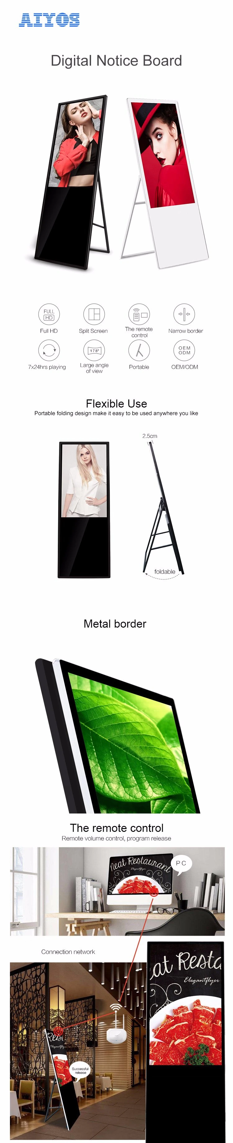 New Ultra Thin Digital Menu Board 43 Inch Vertical Portable LCD Digital Signage Advertising Screen
