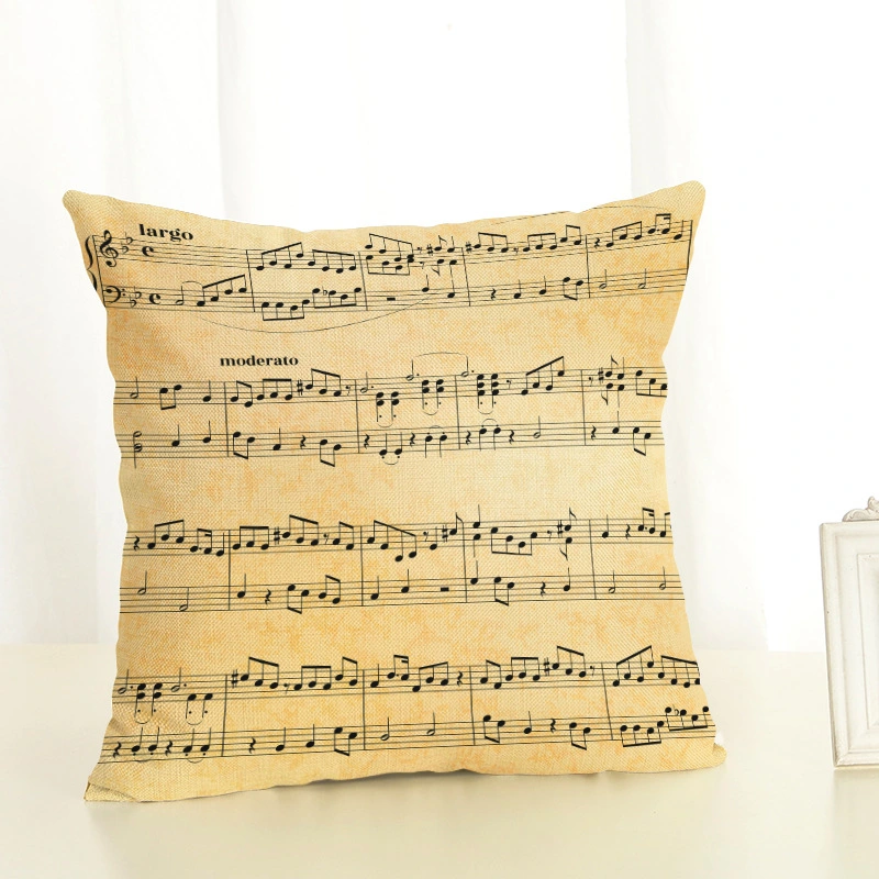 Music Score Headphones Piano Linen Pillowcase Living Room Sofa Cushion Cover