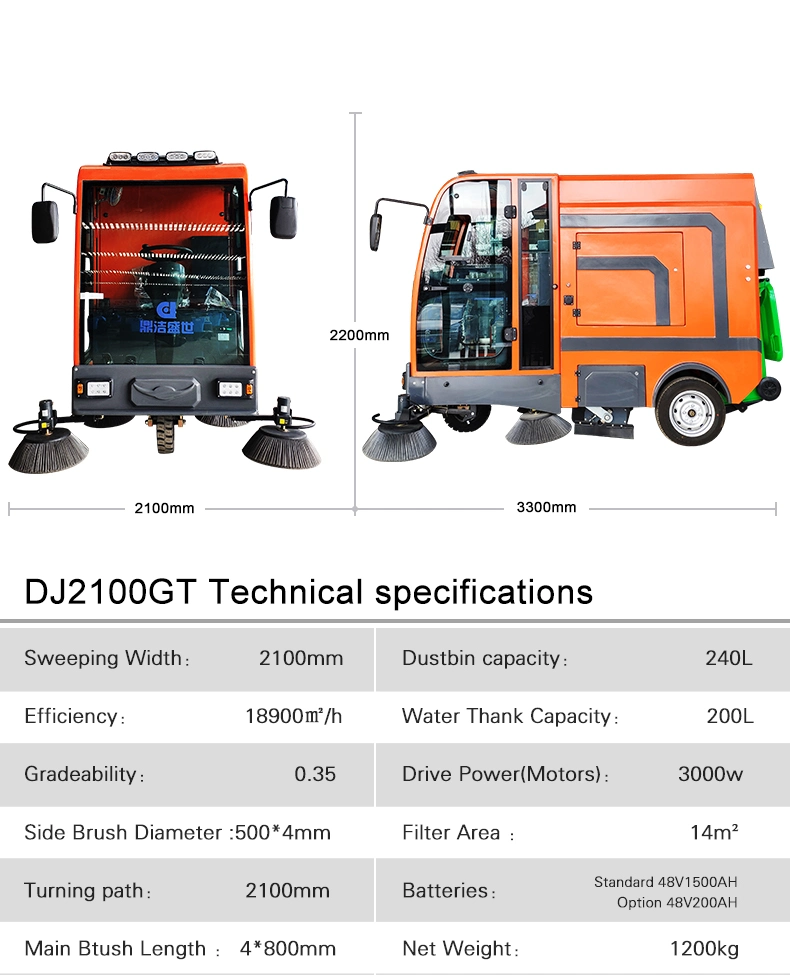 Clean Magic DJ2100gt Floor Sweeper Vehicle Road Sweeping Machine Road Cleaner Truck for Sterilizinig/Disinfecting