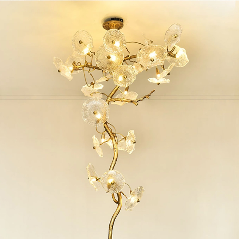 Postmodern Copper Living Lights Villa Living Room Crystal Pendant Lamp
