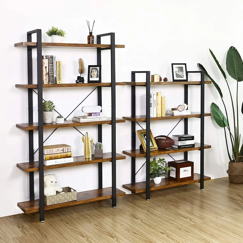 Bookcase Sturdy 5 Tier Living Room Shelf Industrial Design Easy Assembly Living Room Bedroom Office
