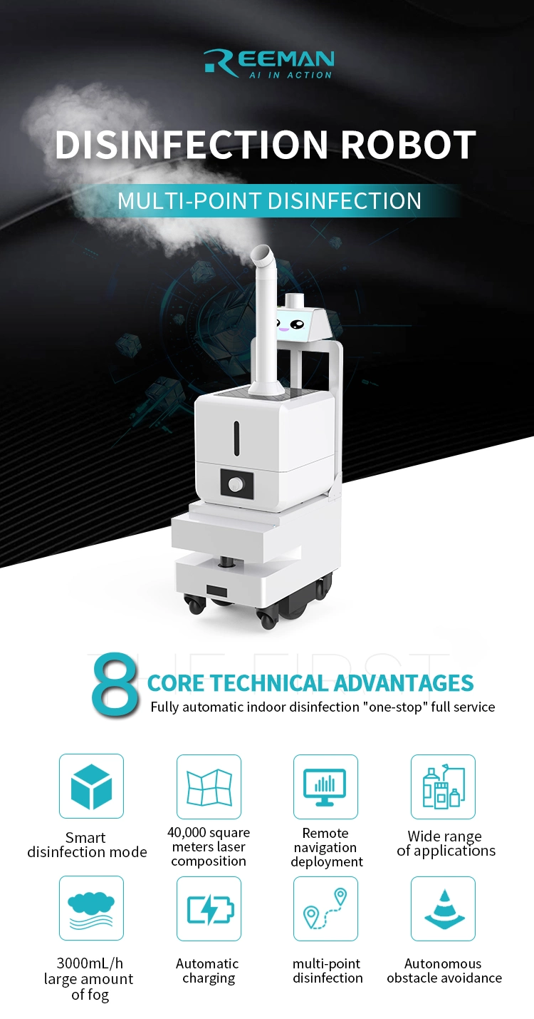 Atomizing Robot Reeman Air Sterilization Robot Autonomous Aavigation Disinfectant Atomizing Robot for Hospital/School