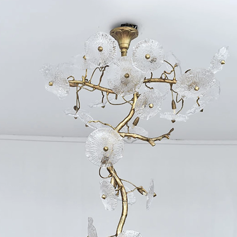 Postmodern Copper Living Lights Villa Living Room Crystal Pendant Lamp