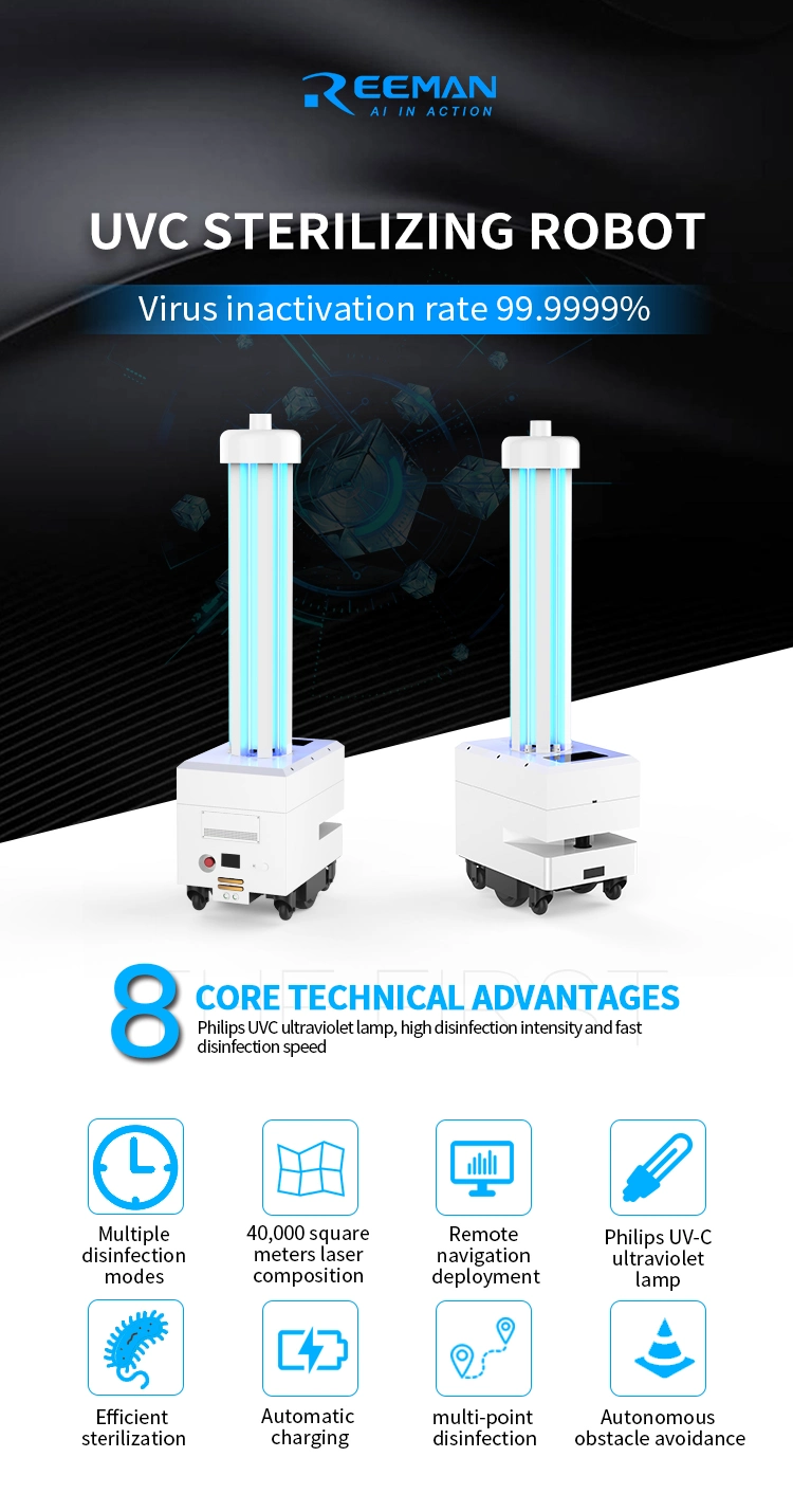 CE Approved Intelligent UV/UVC Disinfection and Light Sterilization Mini Robot Kill Virus for School Airport