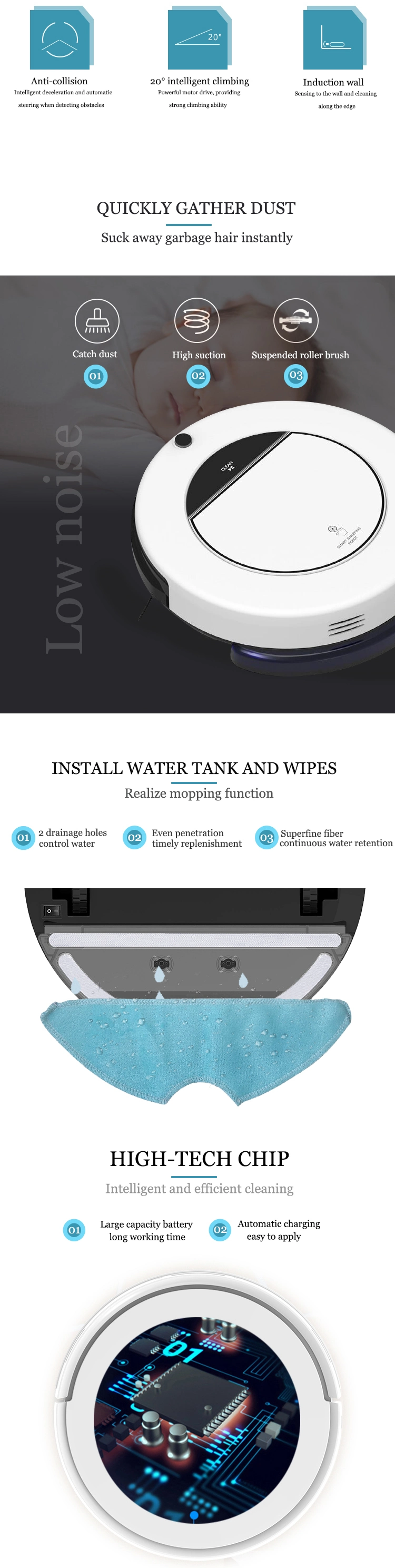 New Arrival Smart Robot Vacuum Cleaner with Sweeping Sucking and Mopping Integration