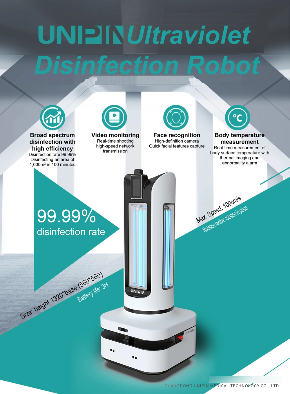 Indoor Ultraviolet Disinfection Robot Spray Sterilization and Disinfection Automatic Machine CE/FCC Certificate