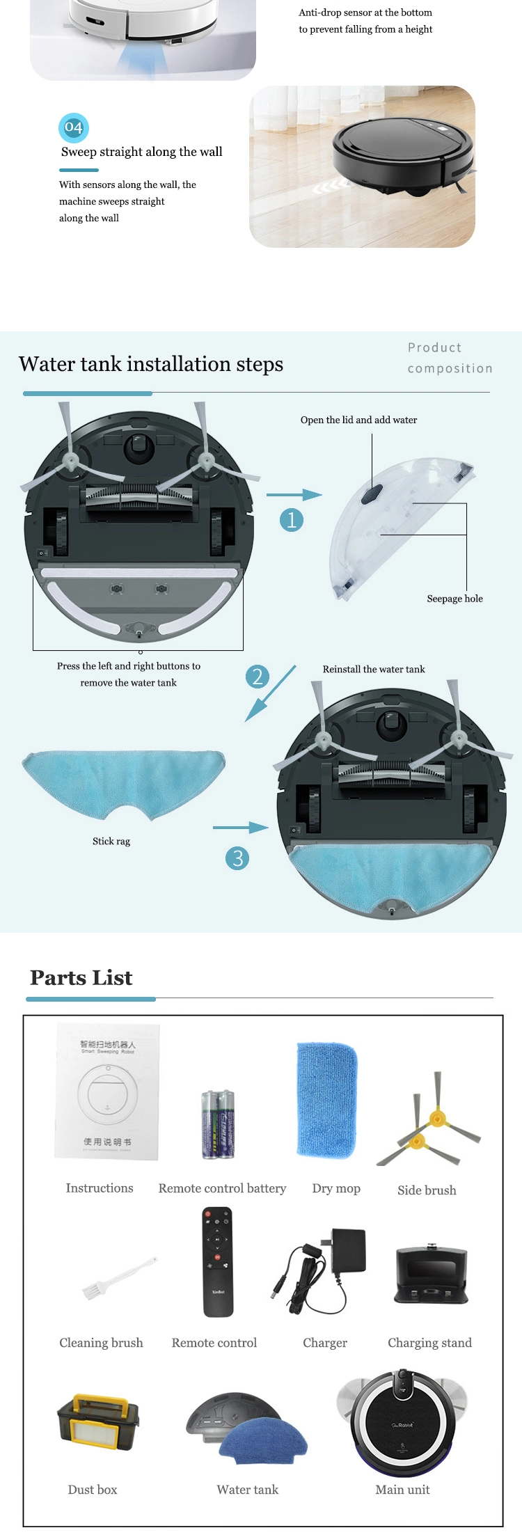 New Arrival Smart Robot Vacuum Cleaner with Sweeping Sucking and Mopping Integration