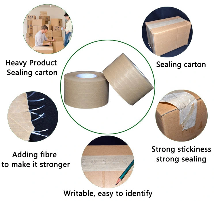 Logo Printed Crepe Kraft Paper Tape Kraft Gummed Paper Tapes Kraft Paper Shipping Sealing Tape