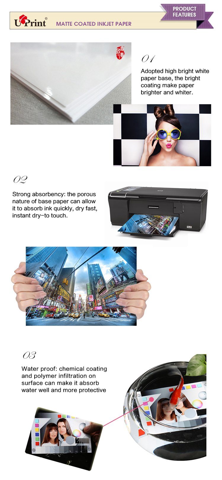 Inkjet Glossy Matte Photo Paper with 90GSM~300GSM Double Sided Inkjet Paper