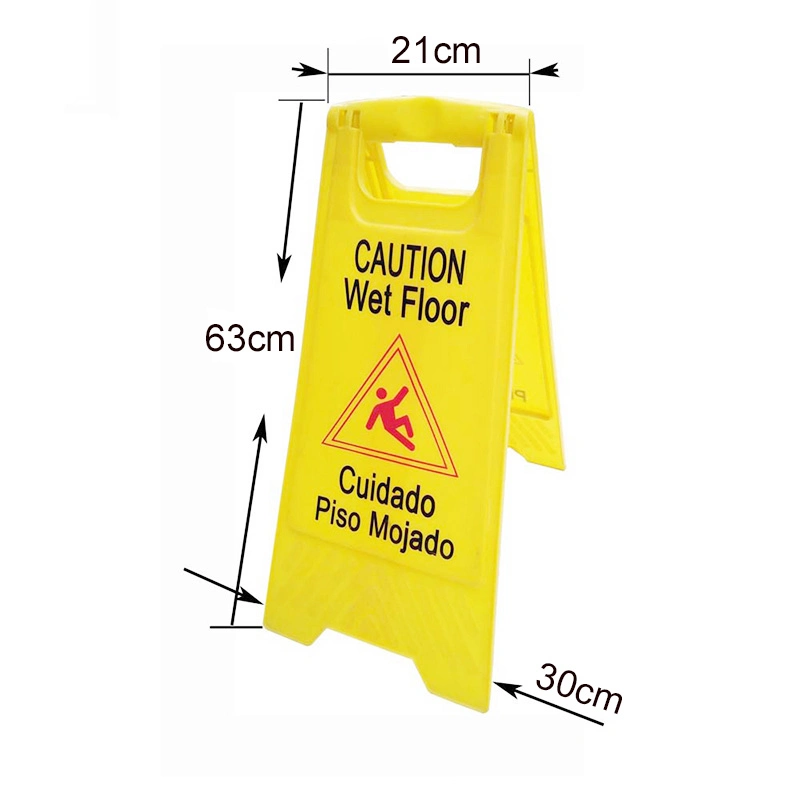 Customized Double-Side Printing Yellow Caution Wet Floor Plastic Warning Sign