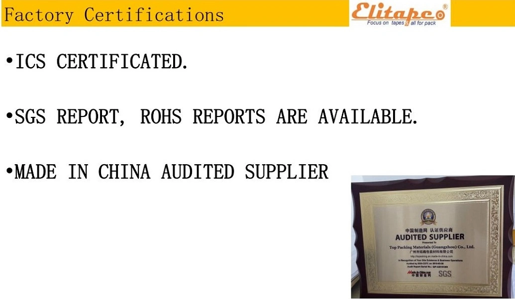 Elitape OEM Sz BOPP Acrylic Self Adhesive Packing Cinta Tape/Stationery Tape/Duct Tape/Masking Tape/Double Sides Tape/Aluminium Tape/Covering Foil