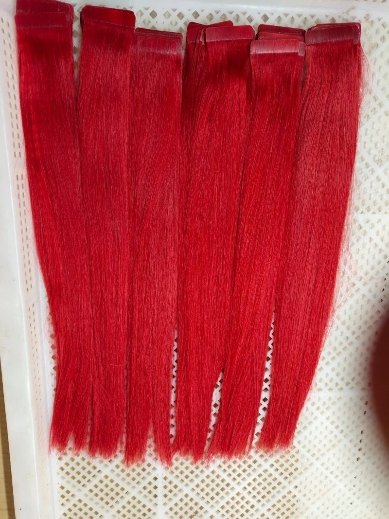 Fashion Bright Red Color Tape Hair Extensions Top Quality