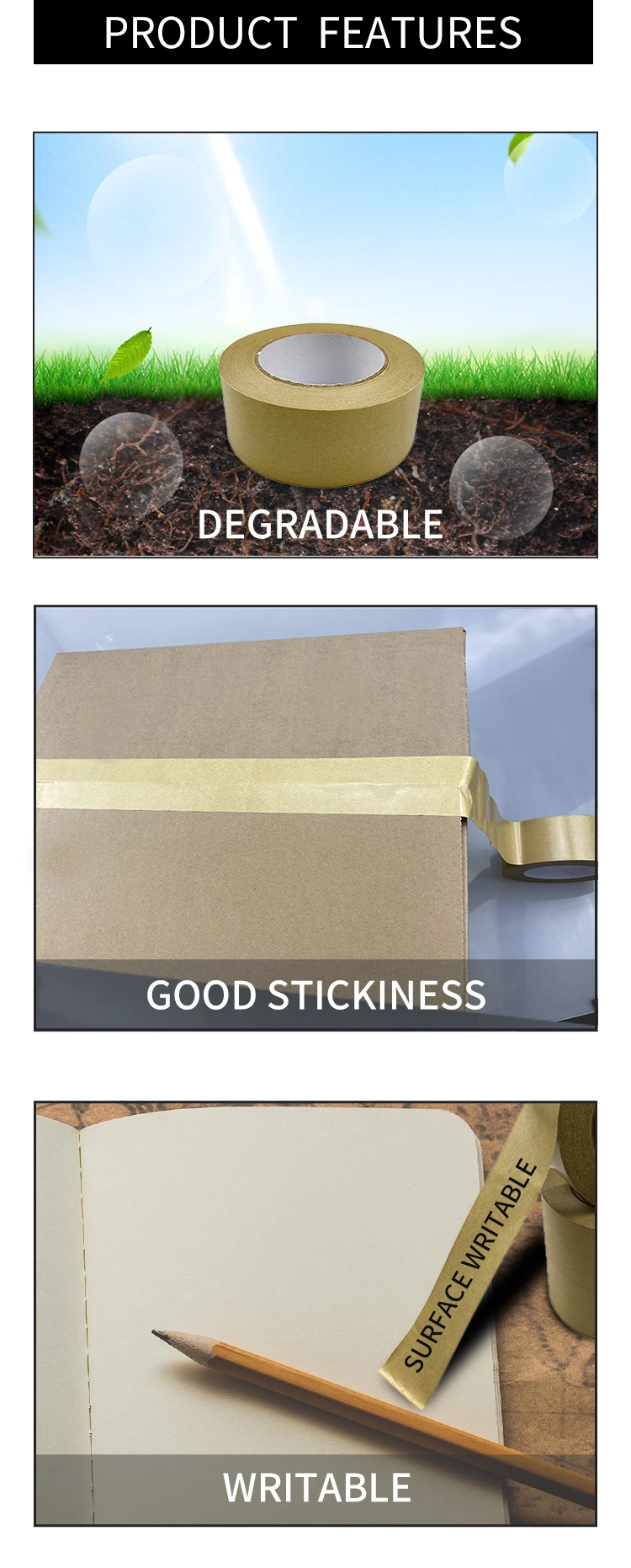 Packing Recyclable Kraft Packing Tape Kraft Tape Water Activated Gummed Paper Tape