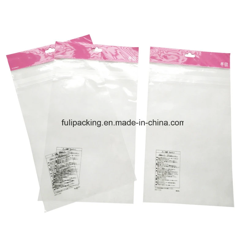 OPP Transparent Hanging Header Recyclable Packaging Bags with Self Adhesive Tape