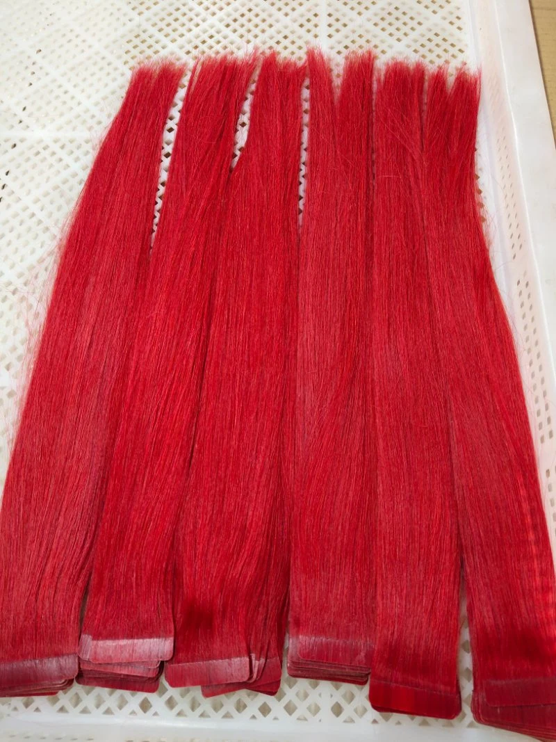 Red Color Tape Remy Hair Extensions Factory Prices Top Quality