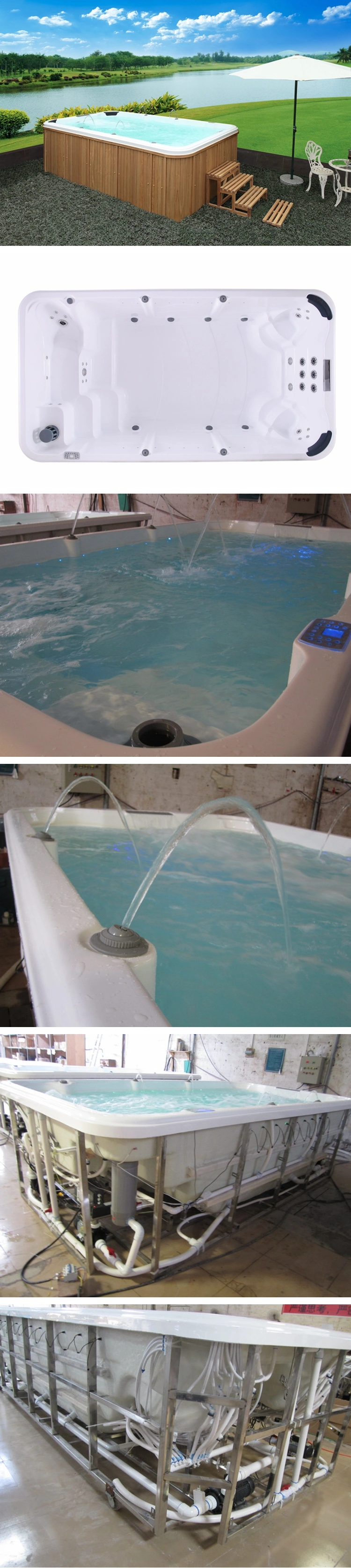 4.16m Length Garden White Acrylic Fiberglass Mini Swimming Pool Hot Tub Combo