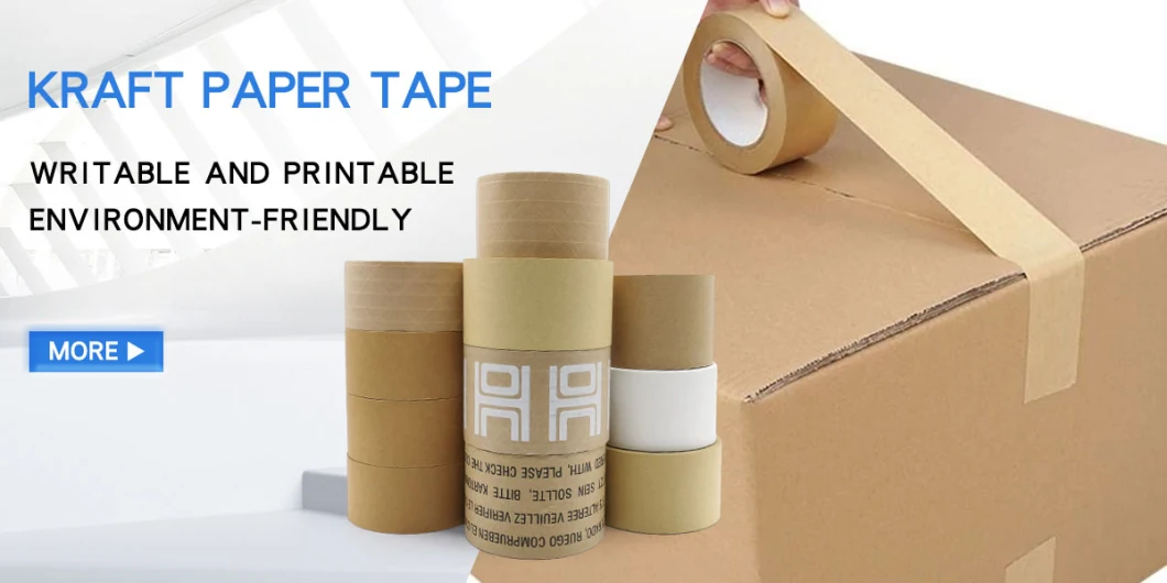 Custom Logo Printed Water Activated White Kraft Paper Fiber Reinforced Gummed Packing Tape