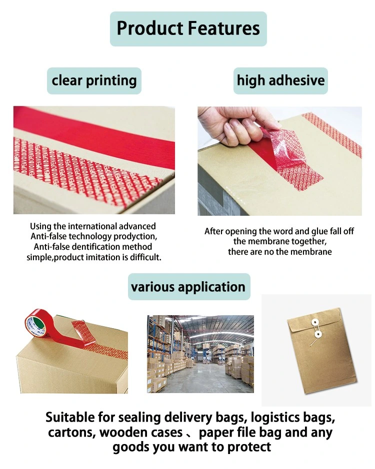 Tamper Evident Void Open Security Carton Sealing Tape for Packing Use