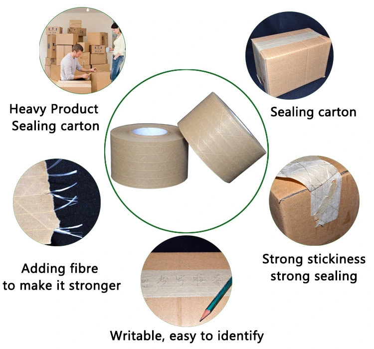 48mm Width Water Activated Fiberglass Reinforced Gummed Kraft Paper Tape for Sealing and Packaging