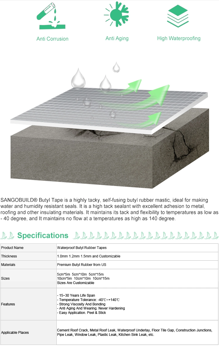 Butyl Tapes Acrylic Tape Roofing Under Tile Felt of Steel Roof Shingle 30 Years Warranty in Nicaragua