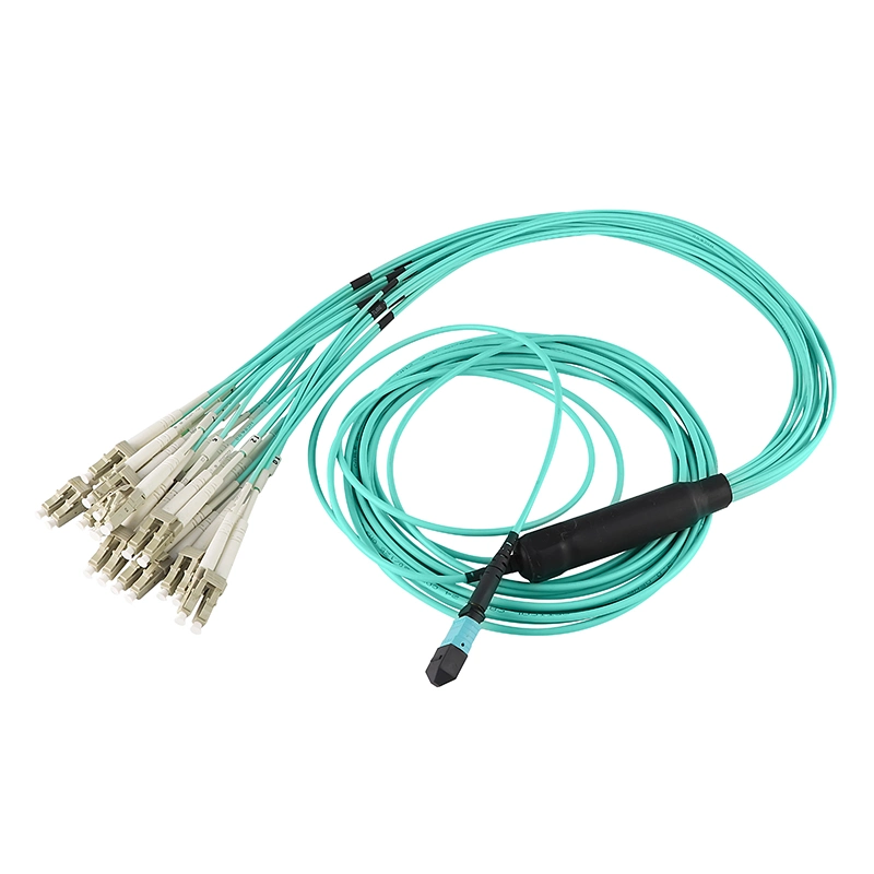 12 24 Cores Om3 MPO LC Fanout Fiber Optic LSZH Patch Cable