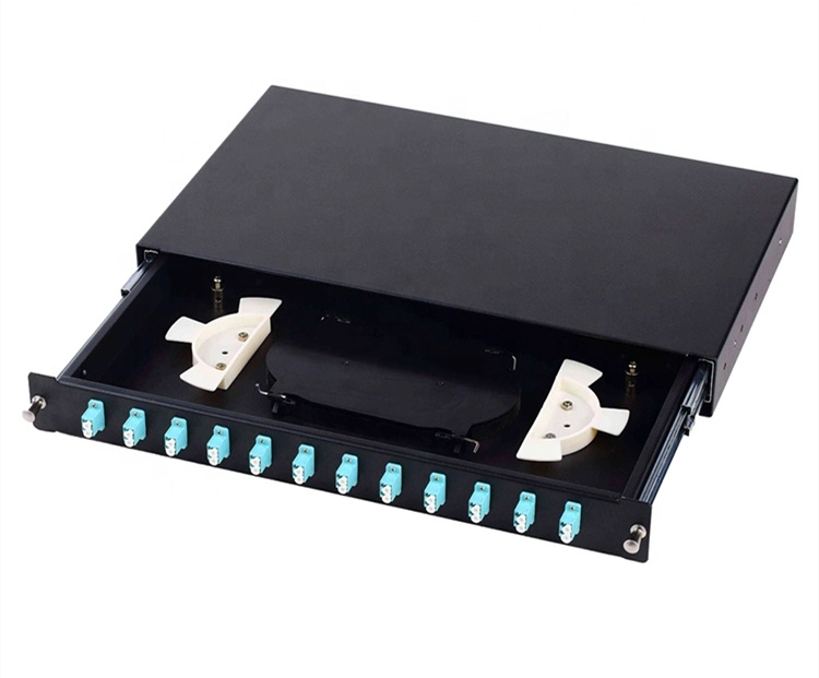 FTTH 19-Inch Rack Mounted LC Dx 24 Port Fiber Optic ODF Patch Panel with Adapter