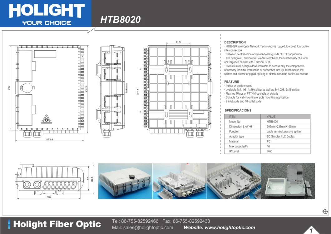 Fiber Optic Terminal Box Fiber Distribution Box FTTH Distribution Box