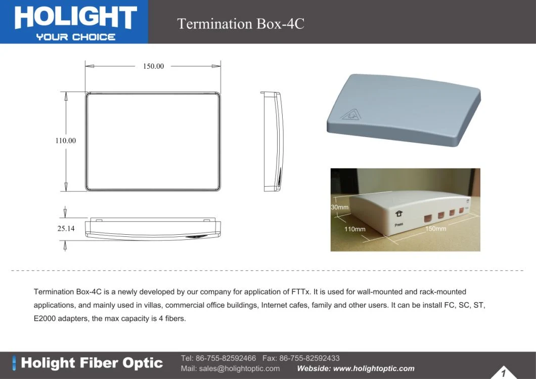 4 Core Fiber Panel Fiber Optic Terminal Junction Box Htb8007 Desktop Box