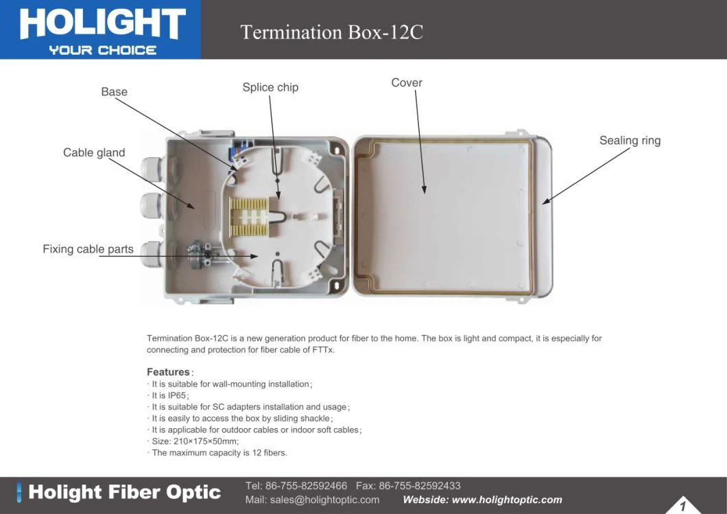 Htb8002 Fiber Optic Terminal Box with 12 Cores Fiber Optic Distribution Box