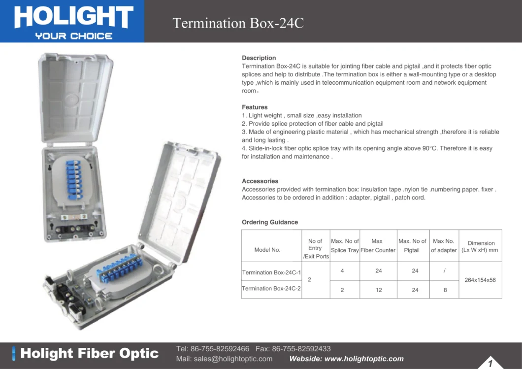 24 Core FTTH Fiber Splice Box Suitable for Jointing Fiber Cable and Pigtail