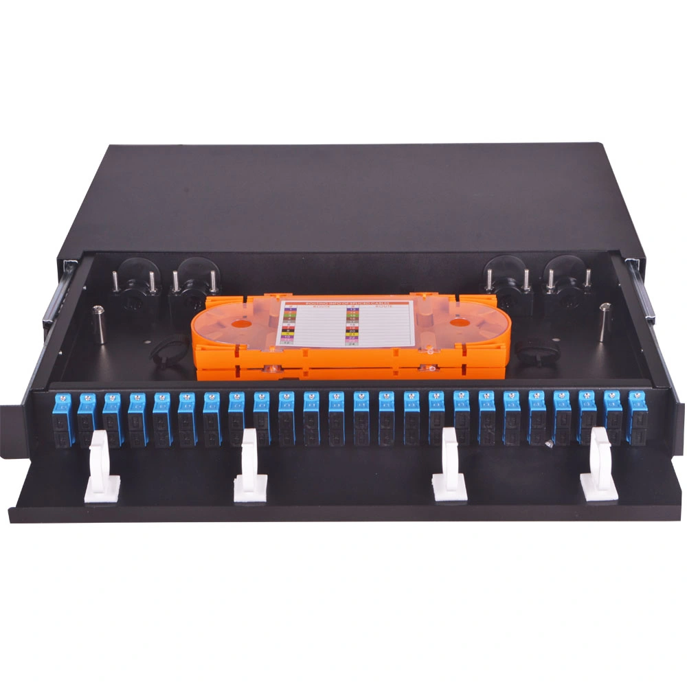 Softel 1u 19 Inch 48 Core Fiber Optic Patch Panel with Sc/St/LC/FC Adapters and Pigtails