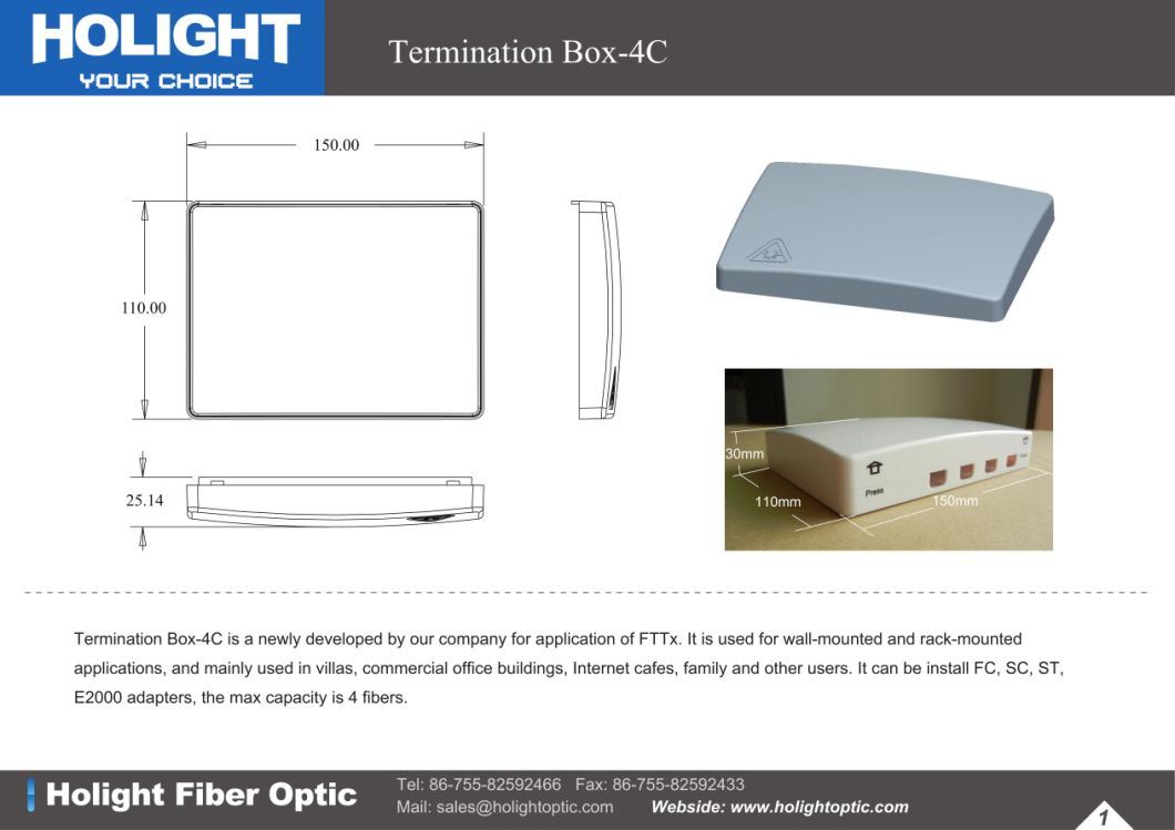 Indoor 2-4 Core Optical Fiber Distribution Box FTTH Project