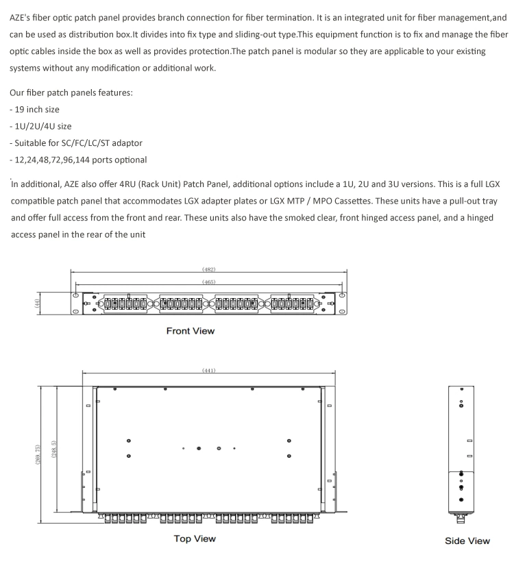 Aze Sliding 1u Fiber Patch Panel 19-Inch 24 Port Rack Mount Fiber Optic Patch Panel -Of1upanel24