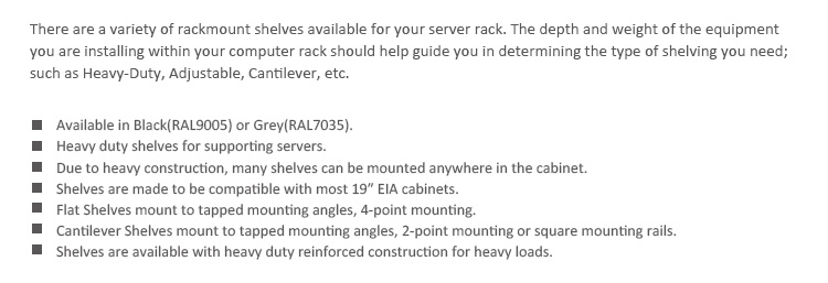 1u 4-Point Rack-Mount Fixed Shelf 18 Inch Deep- 42u Network Rack Enclosure