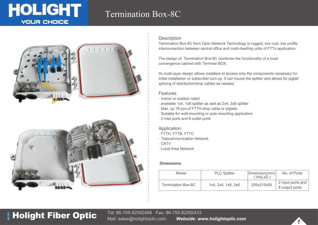Indoor/Outdoor FTTX Fiber Optic Terminal Box
