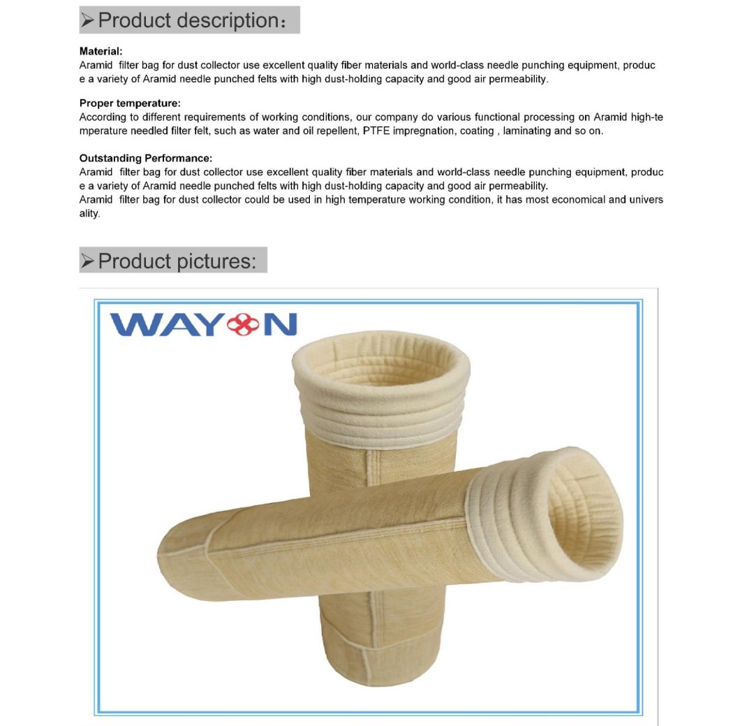 for Dust Filter Aramide Non-Woven Fabric Filter Bag