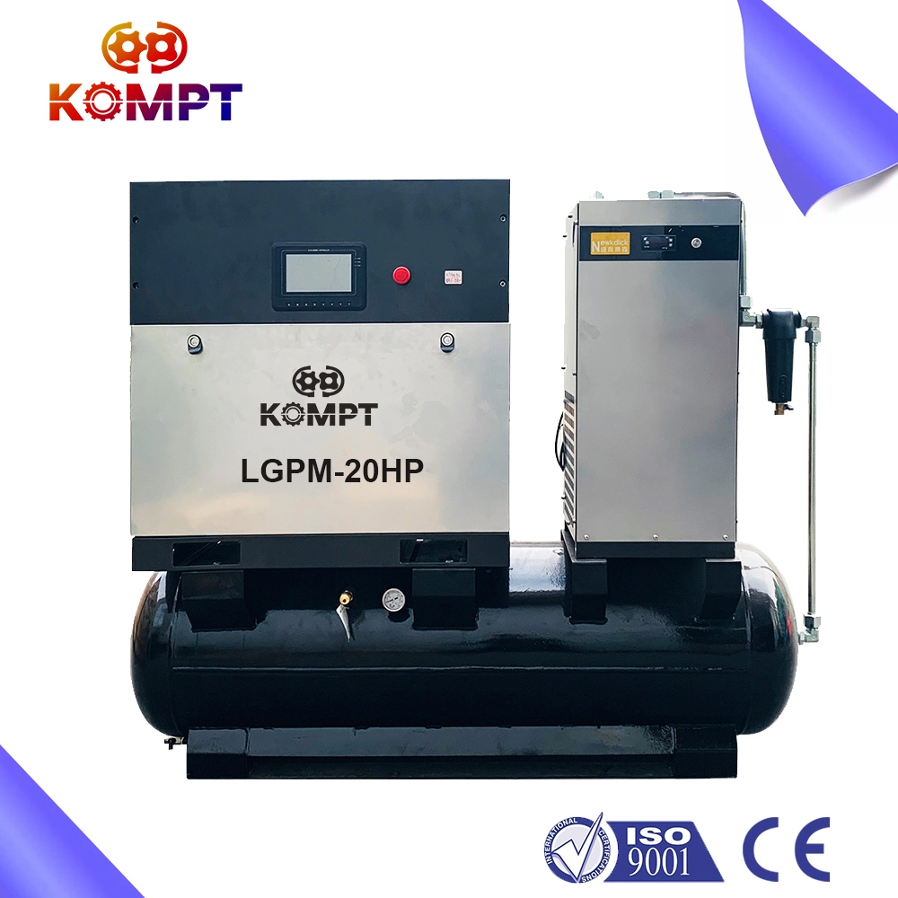 15kw 20HP Oil Lubricated Rotary Screw Air Compressor with Air Dryer, Filter and Air Tank
