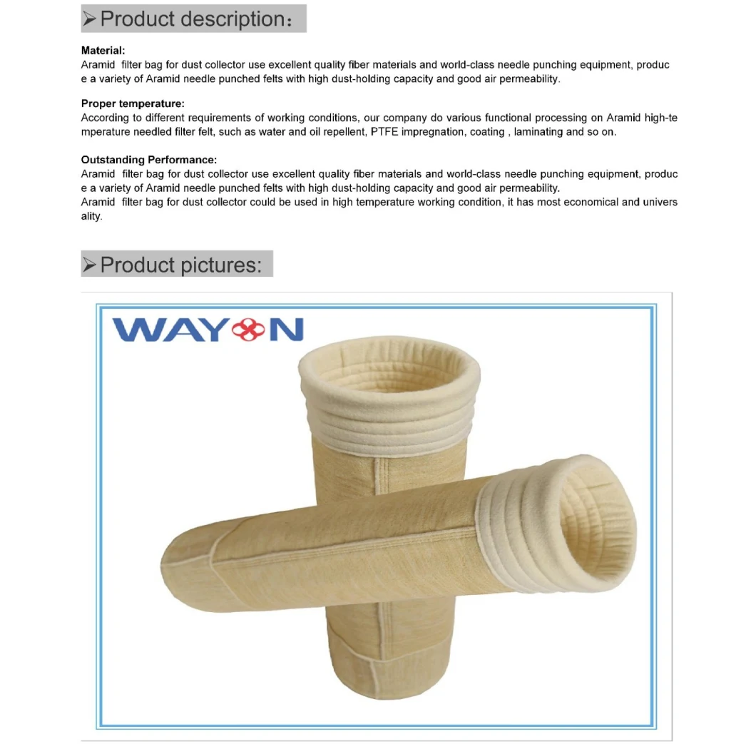 Aramid Non-Woven Fabric Filters Bag for Dust Filter