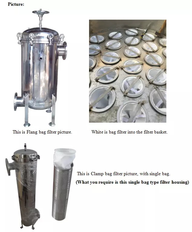 304 Stainless Steel Bag Filter Housing for Chemicals