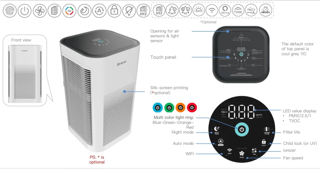 New Designed Smart/WiFi APP Remote Contorl HEPA Filter Air Purifier for Home/Hotel/Office