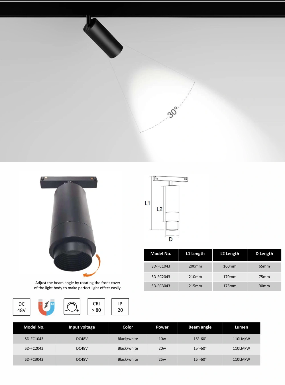 DC48V Power Supply Magnet Linear Light Spotlight 4wires Rail System Aluminum Profile Magnetic Spot Lamp Magnetic Rail Track LED Lighting for Indoor