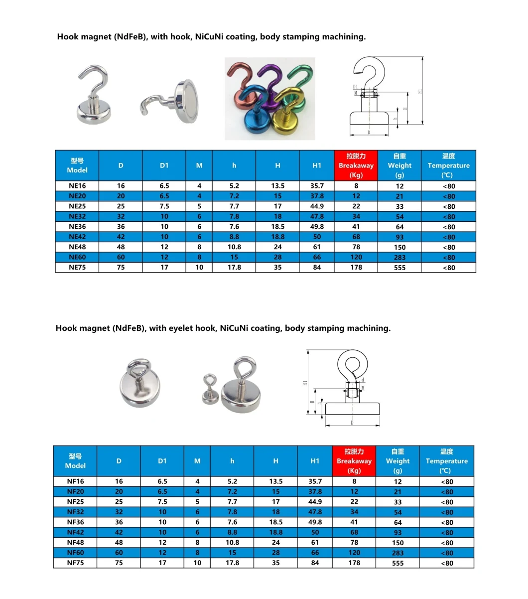 Customized Strong Magnetic Hook Holding 100kg Permanent Neodymium Magnet