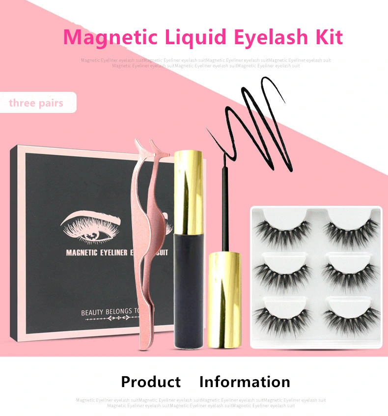 Hot Sale 5 Magnets Magnetic Eyelashes 3D Magnetic False Eyelashes with Lashes Packaging Box Eyeliner Eyelashes