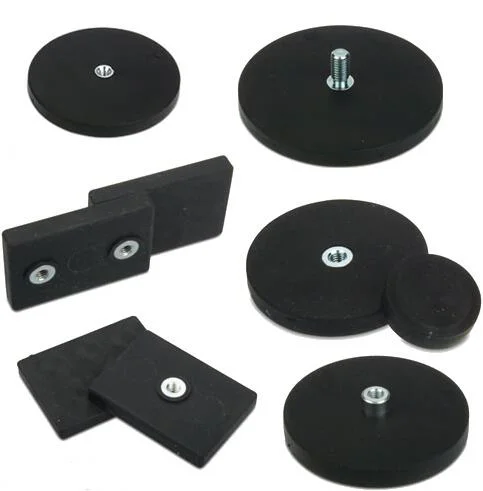 Dia 31mm Magnetic Assembly Rubber Coated Magnets Round Black Magnet M6 Bolt