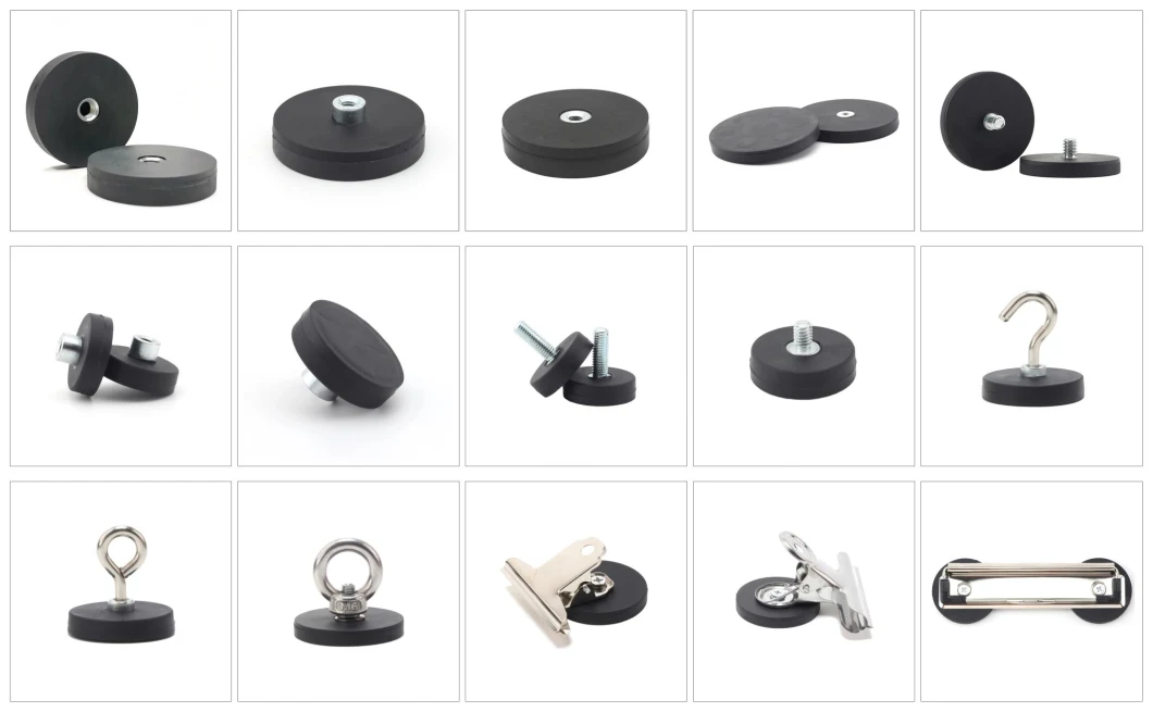 D88 Permanent Strong Black Magnetic Plant Neodymium Rubber Coated Pot Magnet with External Thread