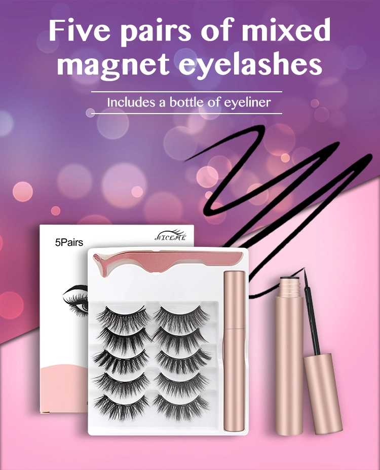 Wholesale Private Label Box Magnet False Mink Eyelash Set Lash Eyeliner Magnetic Eyelashes with Tweezers Magnetic Liner